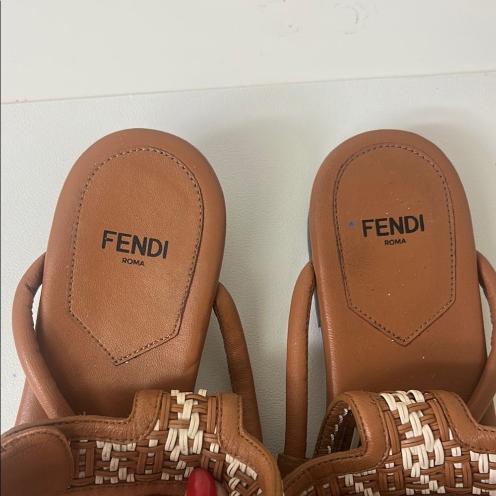 Fendi Brown Sandals with Ankle Strap and Geometric Design - Picture 2 of 6